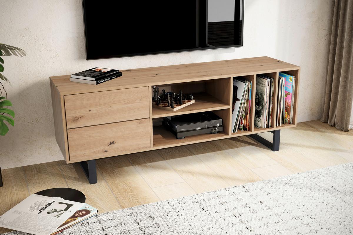 Nizka Omarica Wl6.813 - črna/barve hrasta, Design, kovina/leseni material (150/55/40cm) - Livetastic