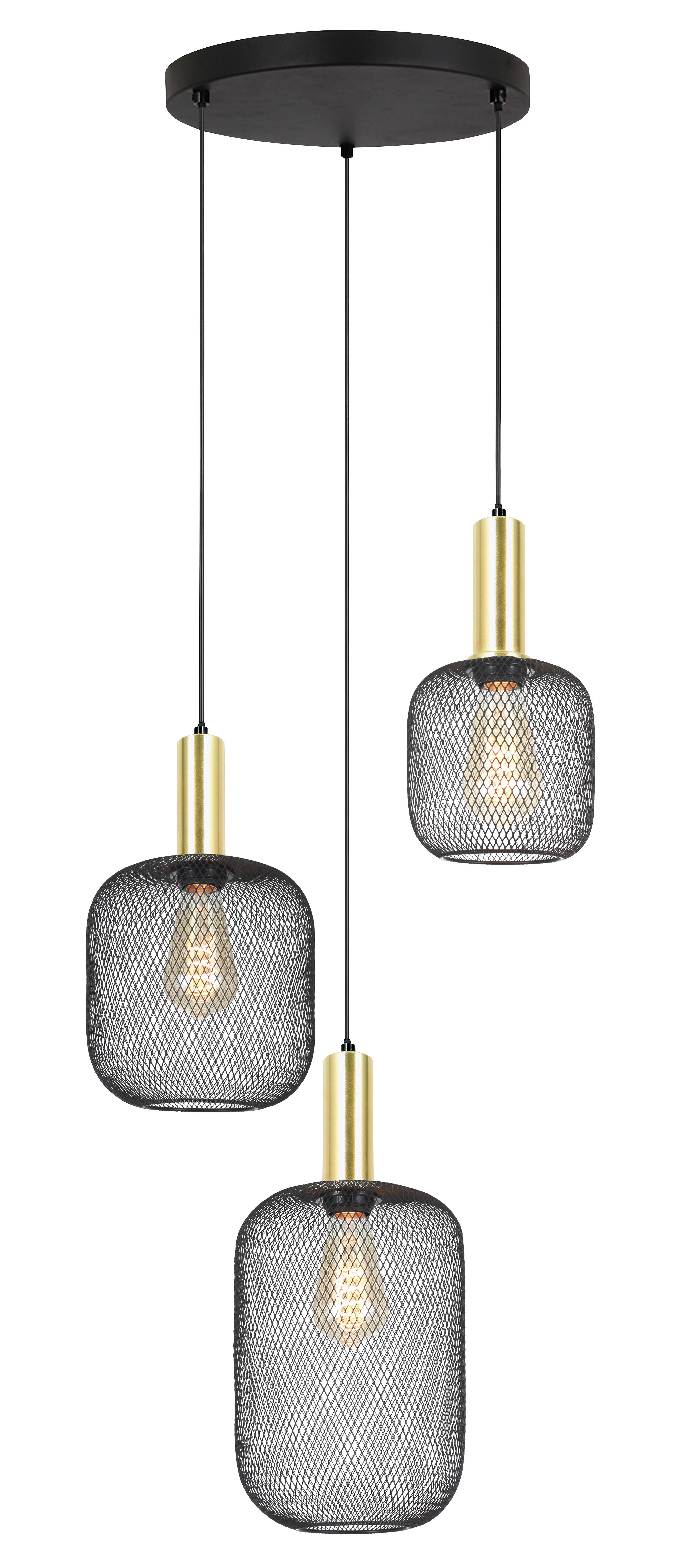 Hängeleuchte Drato Schwarz max. 25 Watt - Goldfarben/Schwarz, MODERN, Metall (39/34/120cm) - Mömax