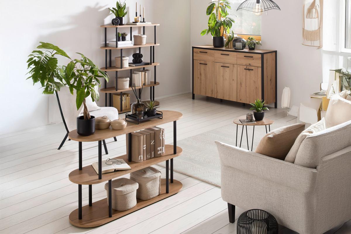 Sideboard Kirikus Schwarz/Eichefarben - Eichefarben/Schwarz, LIFESTYLE, Holzwerkstoff/Kunststoff (139,8/89,5/40,2cm) - Mömax