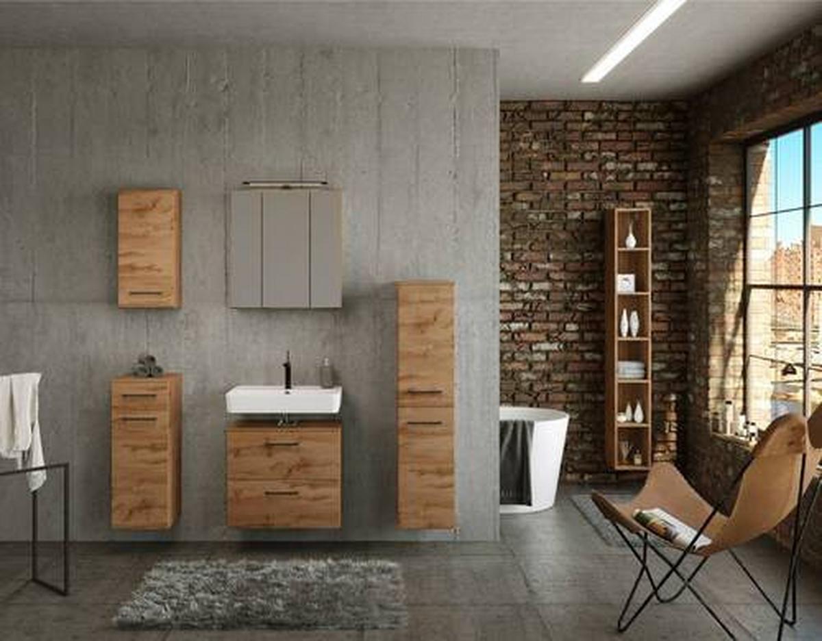 MIDISCHRANK MANCHESTER - Eichefarben/Schwarz, MODERN, Holzwerkstoff/Metall (30/130/35cm) - Held