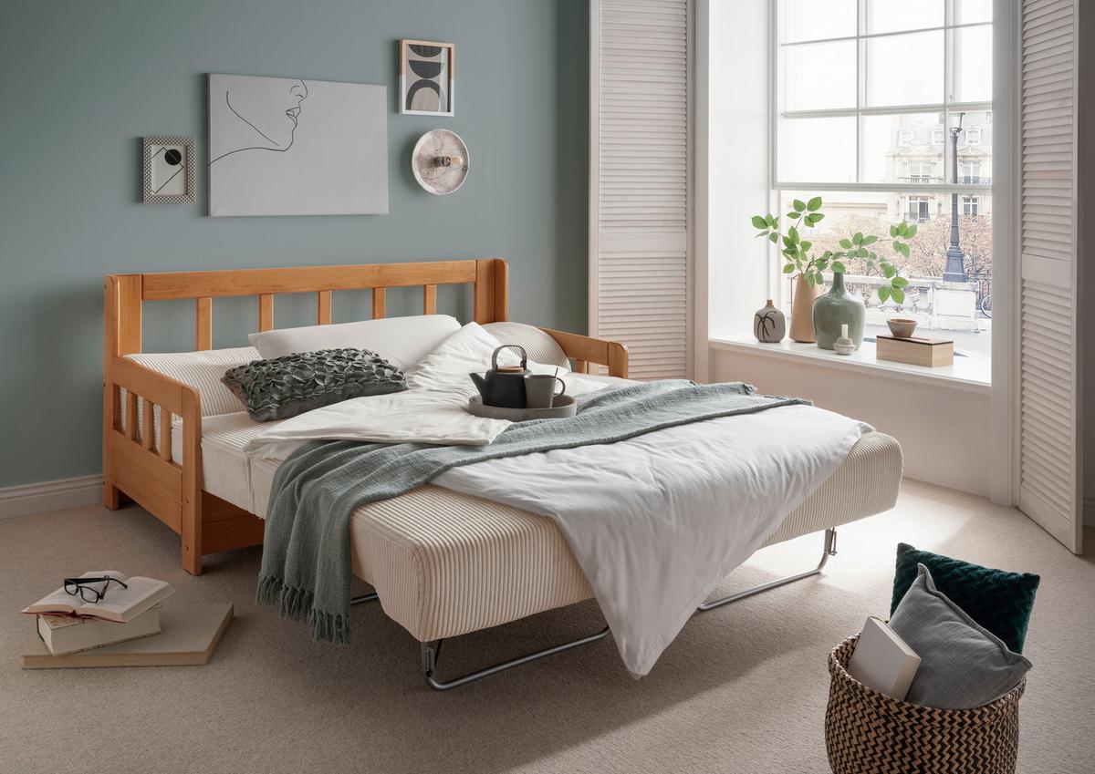 Schlafsofa Camino Holzkorpus Kiefer/Beige - Beige/Kieferfarben, MODERN, Holz/Textil (154/88/90cm) - Livetastic
