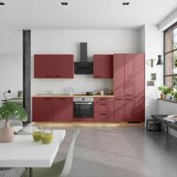 Küchenblock Easytouch High m. Geräten Dunkelrot - Eichefarben/Schwarz, MODERN, Holzwerkstoff/Metall (330cm) - Nobilia