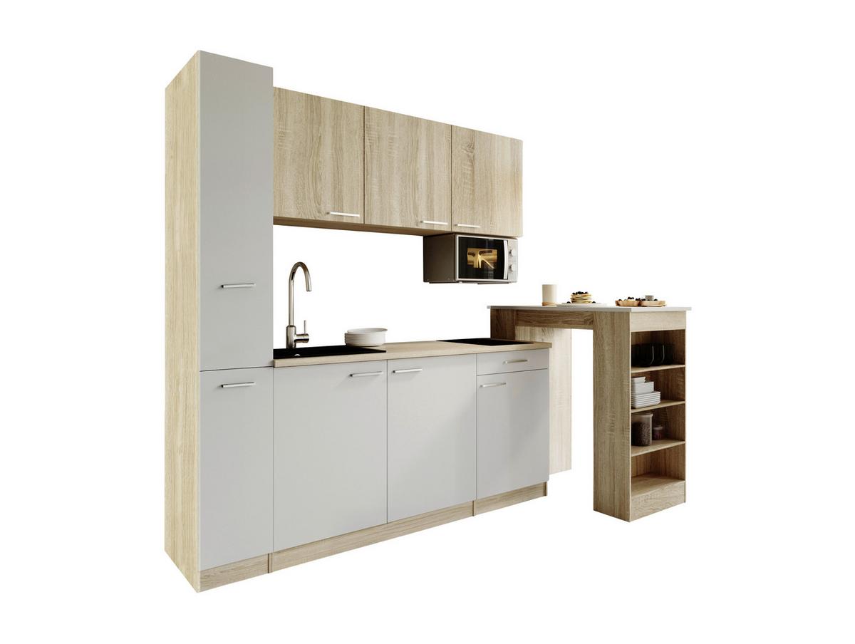 Küchenblock Ingrid m. Geräten Weiß - Eichefarben/Alufarben, Design, Holzwerkstoff/Kunststoff (180cm) - Respekta