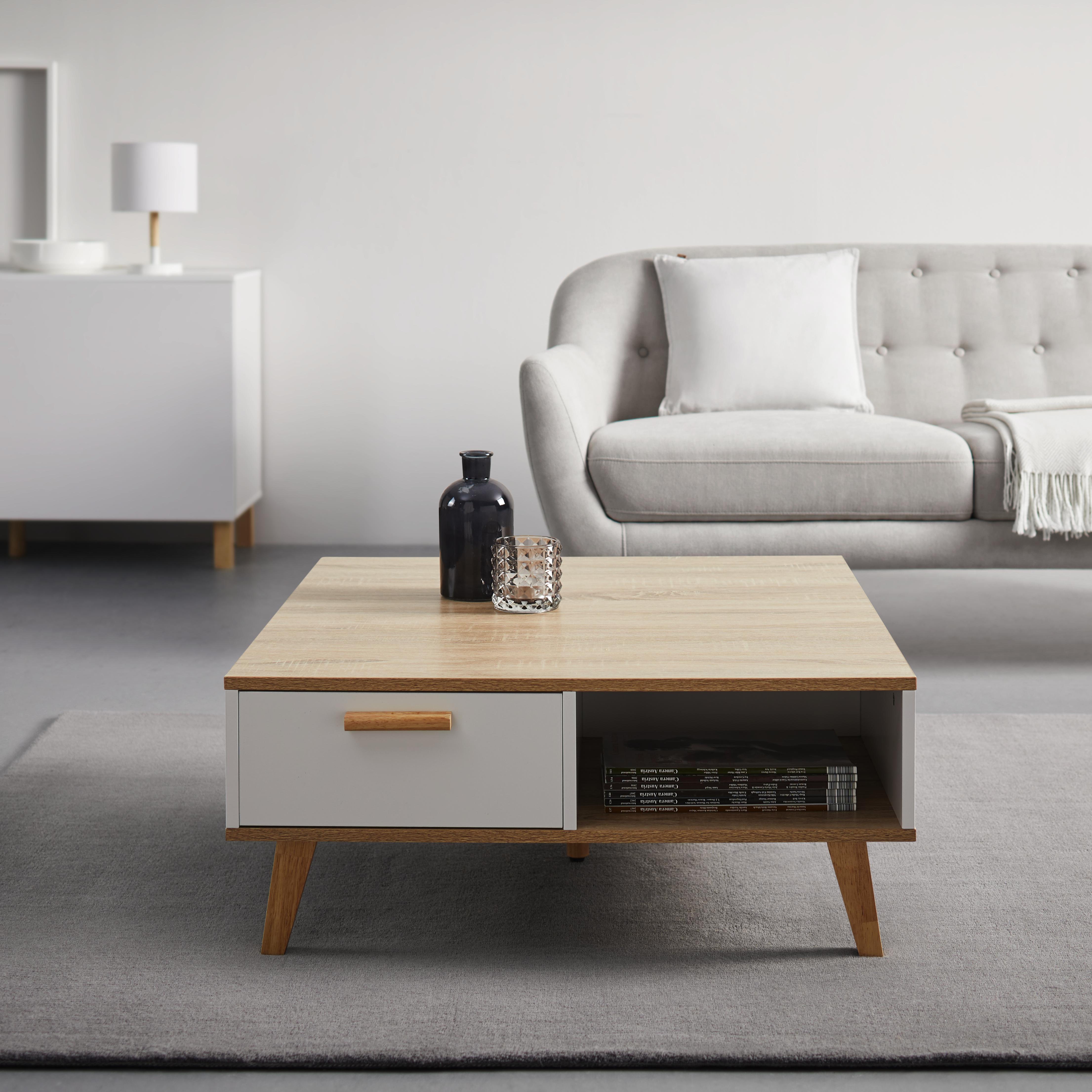 Couchtisch in weiß/eichefarben ca.79x83cm ''Claire'' - Eichefarben/Weiß, MODERN, Holz (79/83/34cm) - Bessagi Home