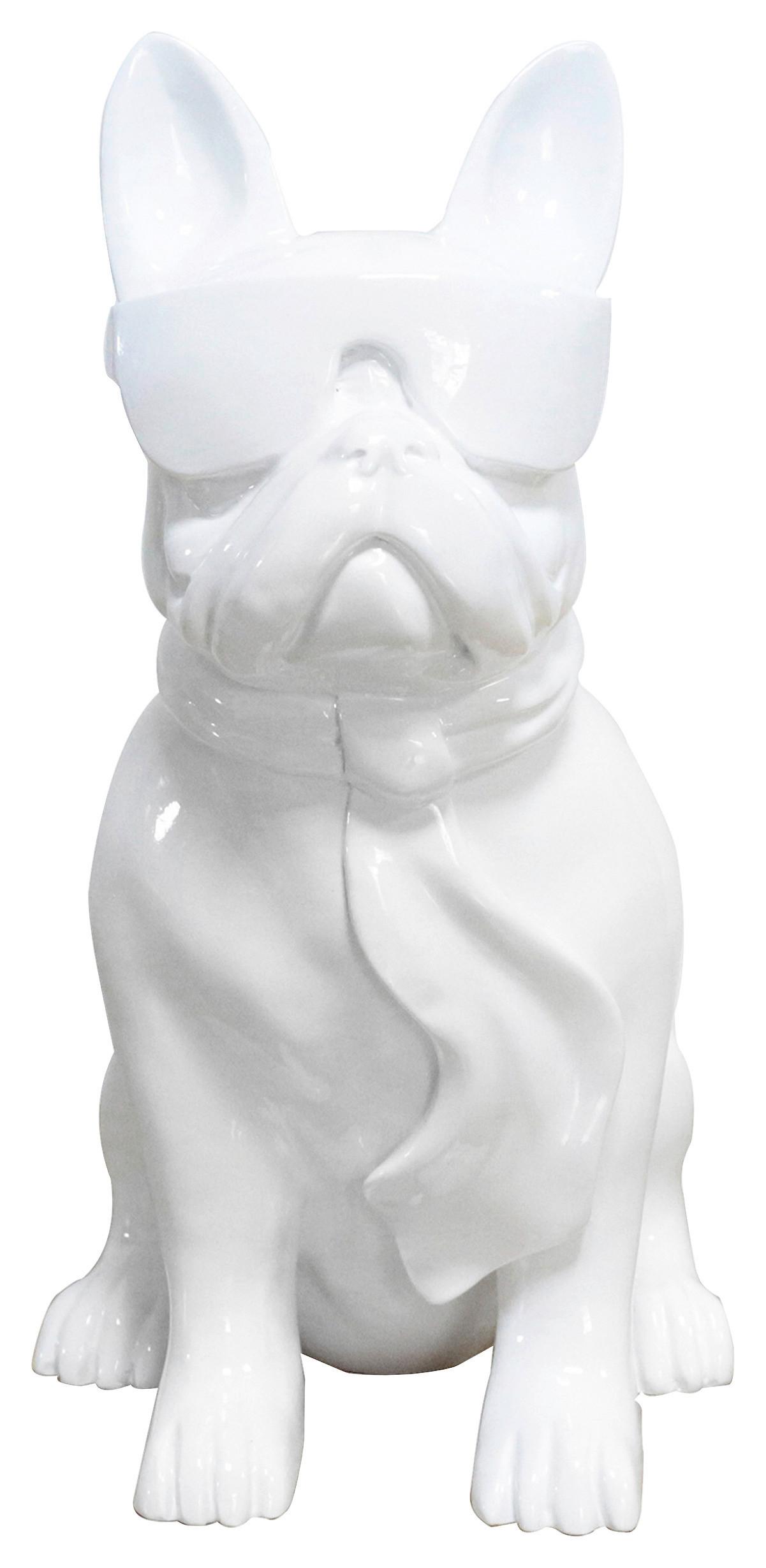 Skulptur Bulldog - Weiss, Trend, Naturmaterialien/Stein (27/37/19cm) - Kayoom