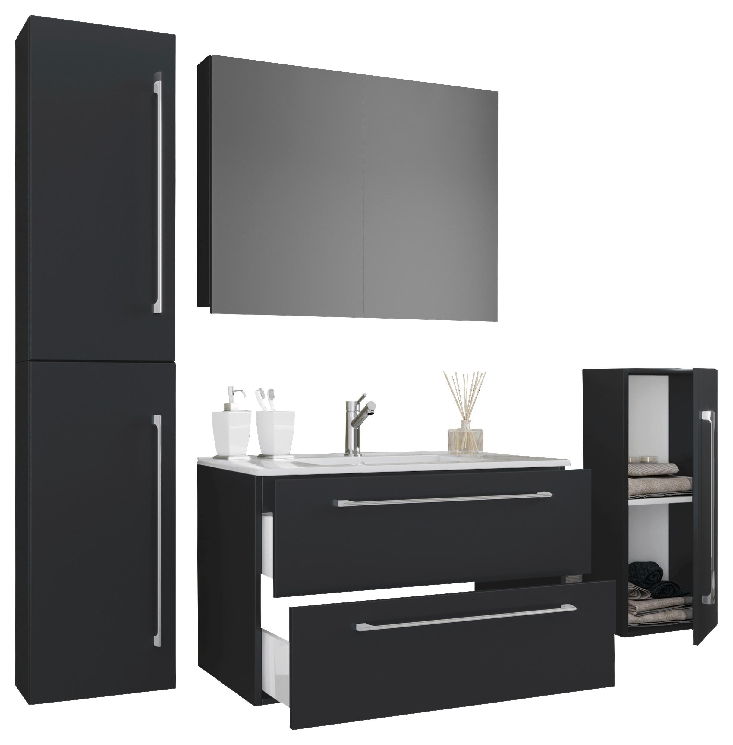 Kopalnica Badinos, Črna - črna/siva, Moderno, kovina/leseni material (147cm) - MID.YOU