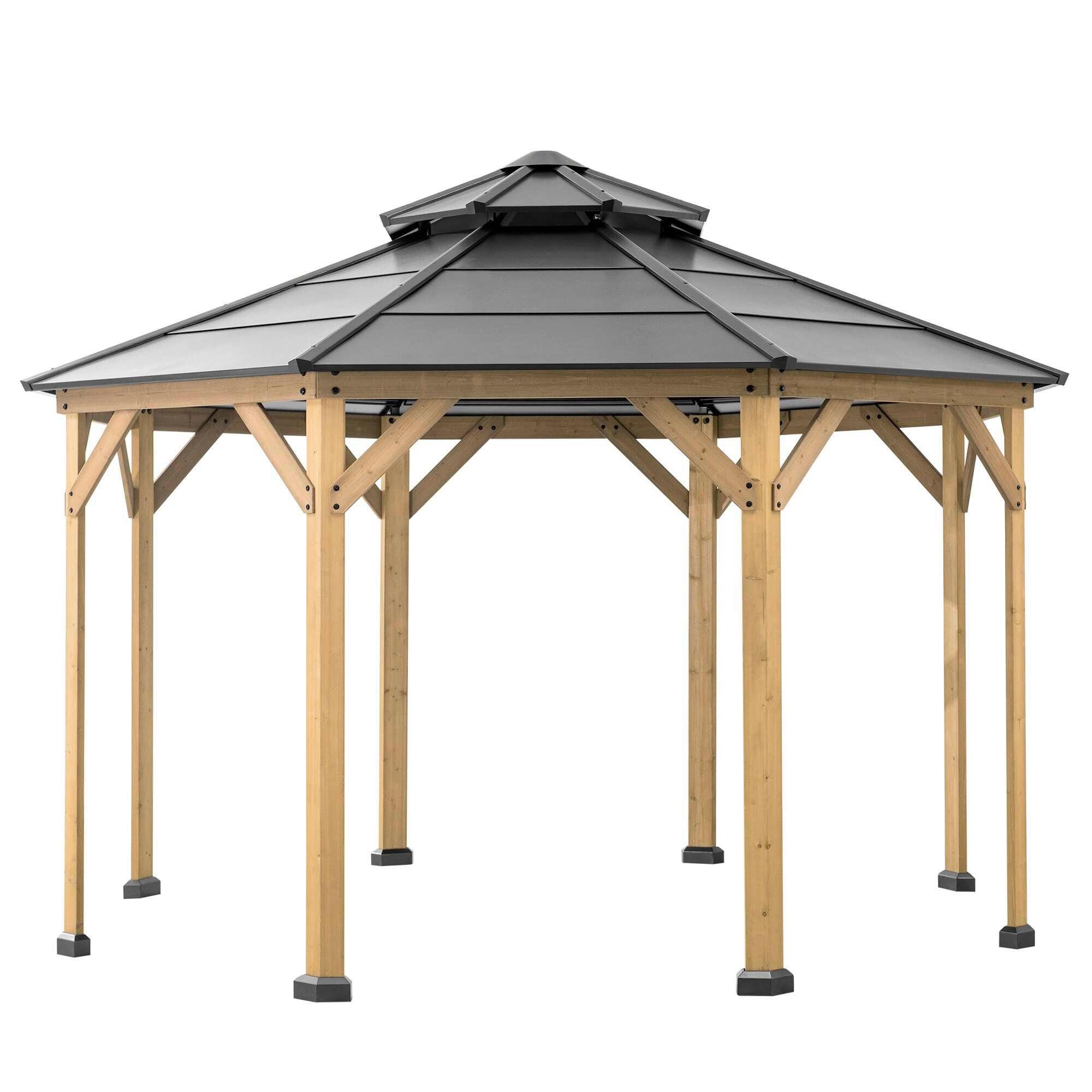 Pavillon Gazebo Eggi Anthrazit Echtholz - Anthrazit, Basics, Kunststoff/Metall (396/318/396cm)