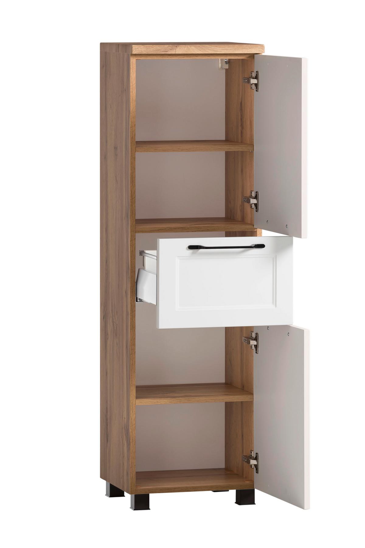 Hochschrank in Weiß/Eiche - Eiche Wotan/Schwarz, ROMANTIK / LANDHAUS, Holzwerkstoff/Kunststoff (40/130/35cm) - Mömax