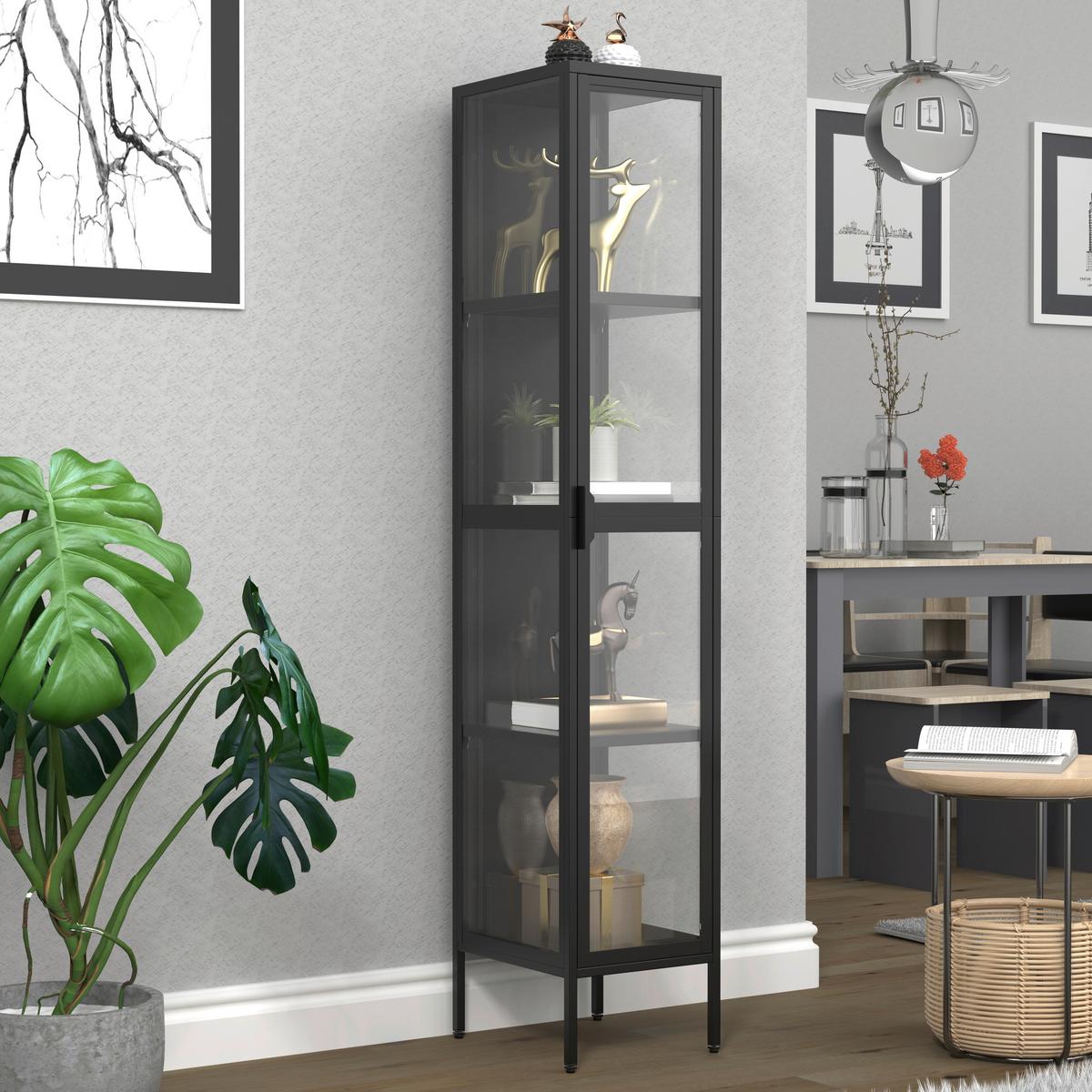 VITRINE FLOKA XL - Transparent/Schwarz, Design, Glas/Metall (30/160/35cm) - MID.YOU