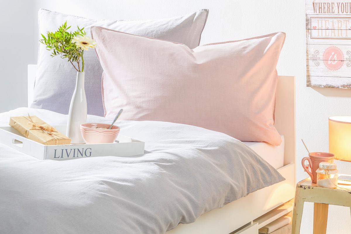 Bettwäsche Stone Washed Uni 160x210cm - Hellgrau, Romantik / Landhaus, Textil (160/210cm) - Modern Living