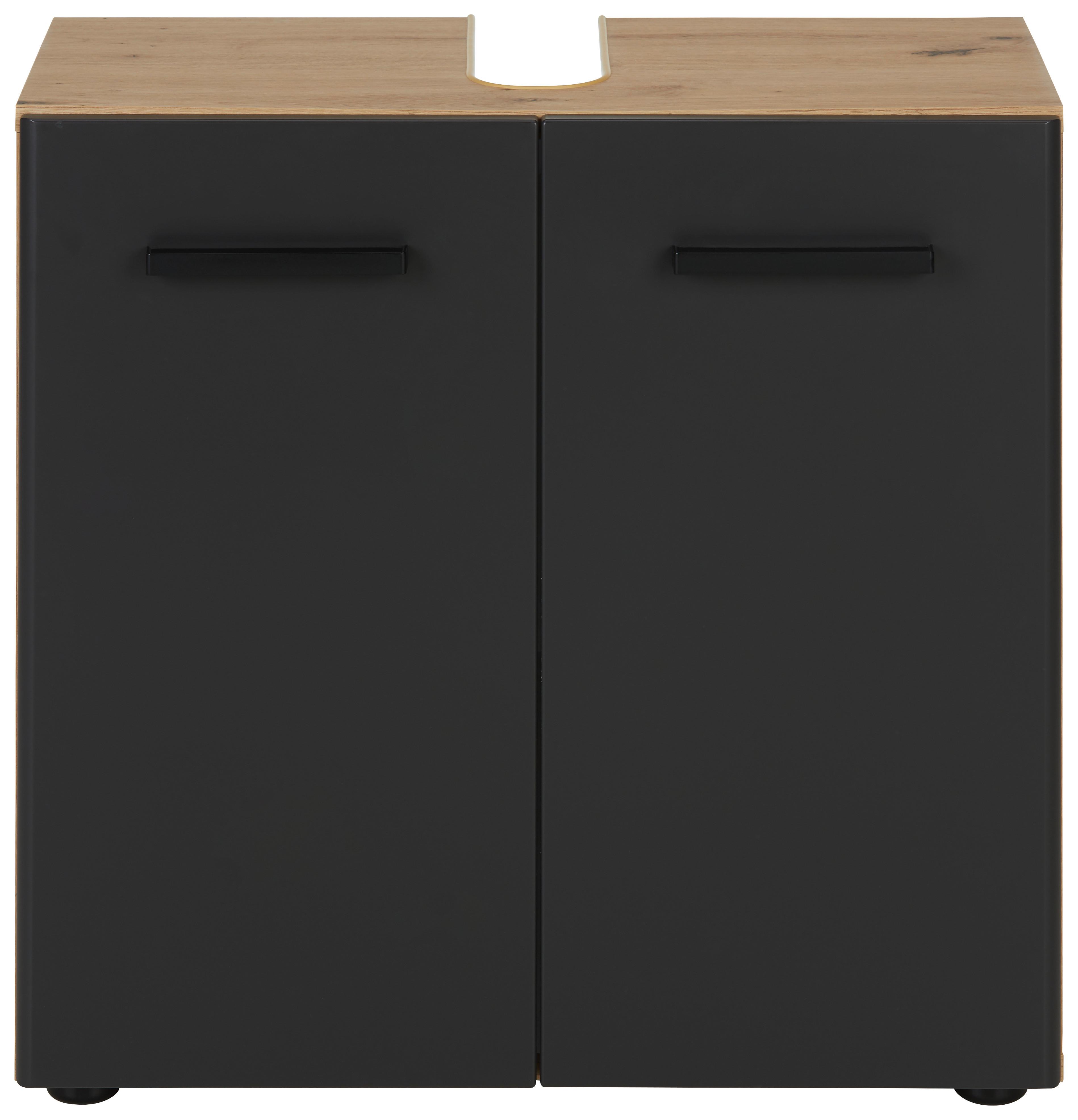 Waschbeckenunterschrank in Grau/Eichefarben - Schwarz/Grau, MODERN, Holzwerkstoff/Kunststoff (60/60/30cm) - Mömax