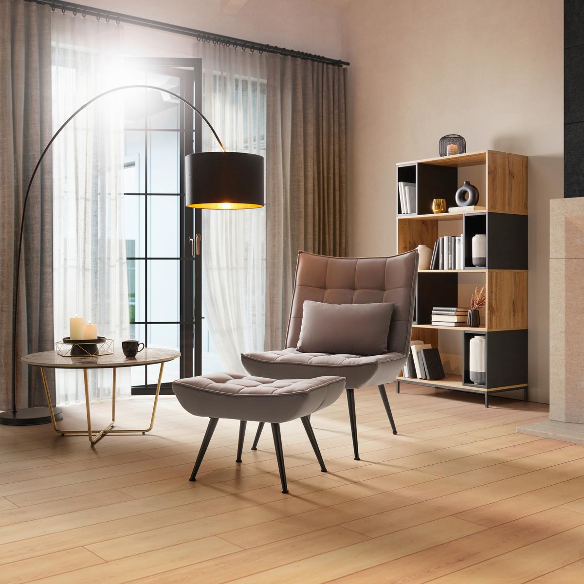 Regal Megy Schwarz/ Eichenfarben MDF - Eichefarben/Schwarz, MODERN, Metall (80/158/40cm) - Bessagi Home