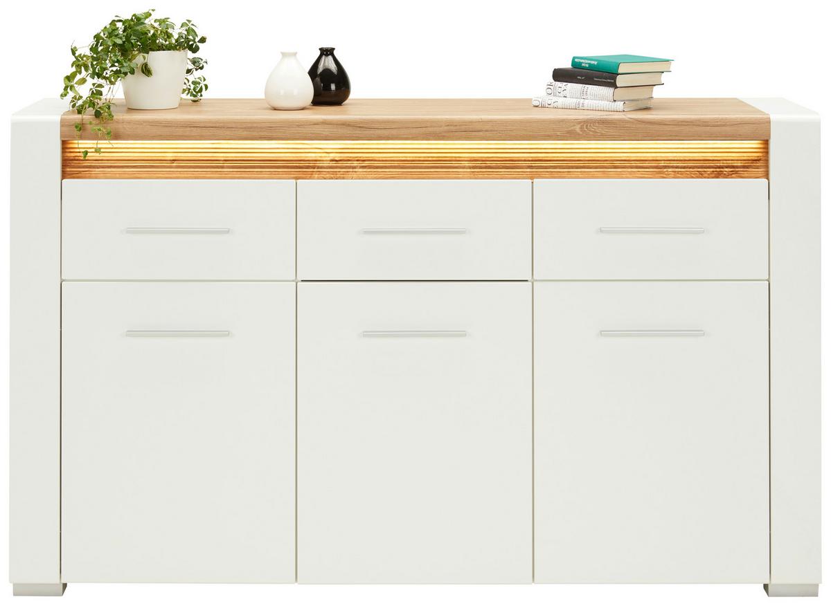 Sideboard Leonardo in Weiß Hochglanz - Chromfarben/Eichefarben, MODERN, Holzwerkstoff/Kunststoff (160/96,5/40cm) - Mömax