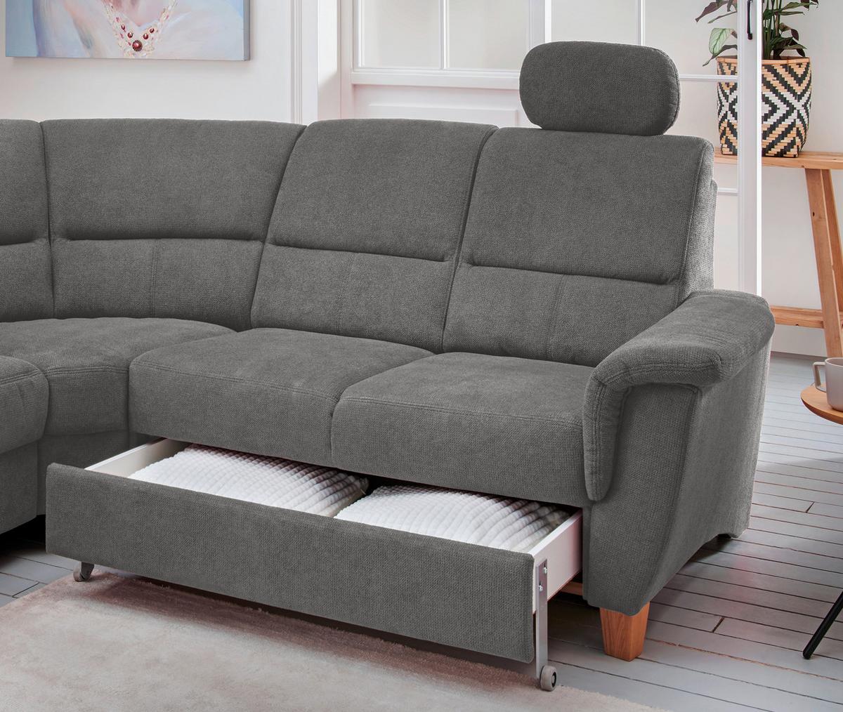 Ecksofa Parole Dunkelgrau Struktur + USB-Anschluss - Wildeiche/Dunkelgrau, KONVENTIONELL, Holz/Textil (241/238cm) - Livetastic