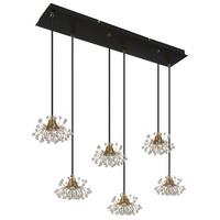 HÄNGELEUCHTE 16054-6H FIORE - Klar/Goldfarben, Design, Kunststoff/Metall (77,5/24/120cm) - Globo