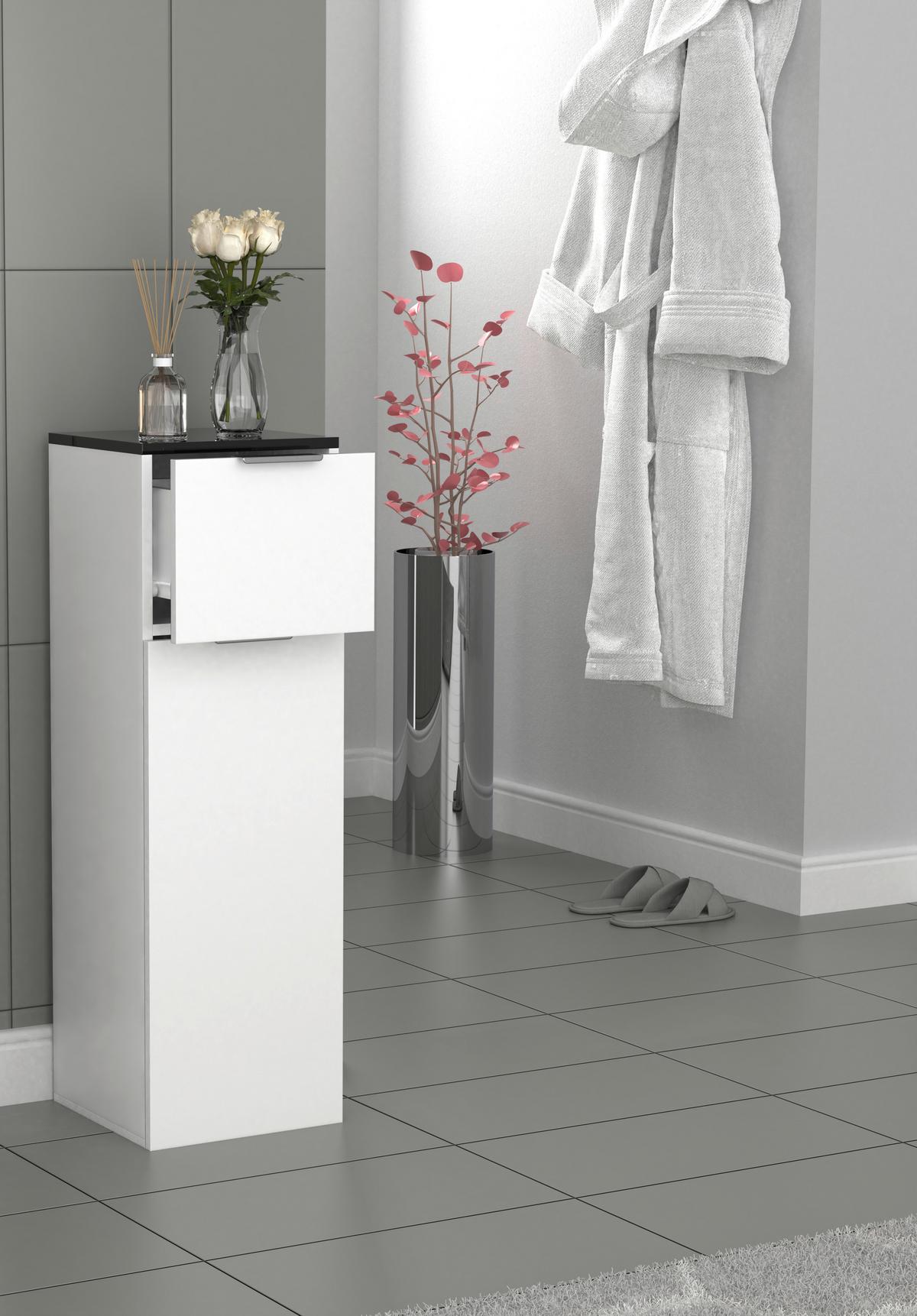 Highboard Donali ca. 30x95 cm Weiß/Schwarz - Silberfarben/Schwarz, MODERN, Holzwerkstoff/Kunststoff (30/95/30cm) - MID.YOU