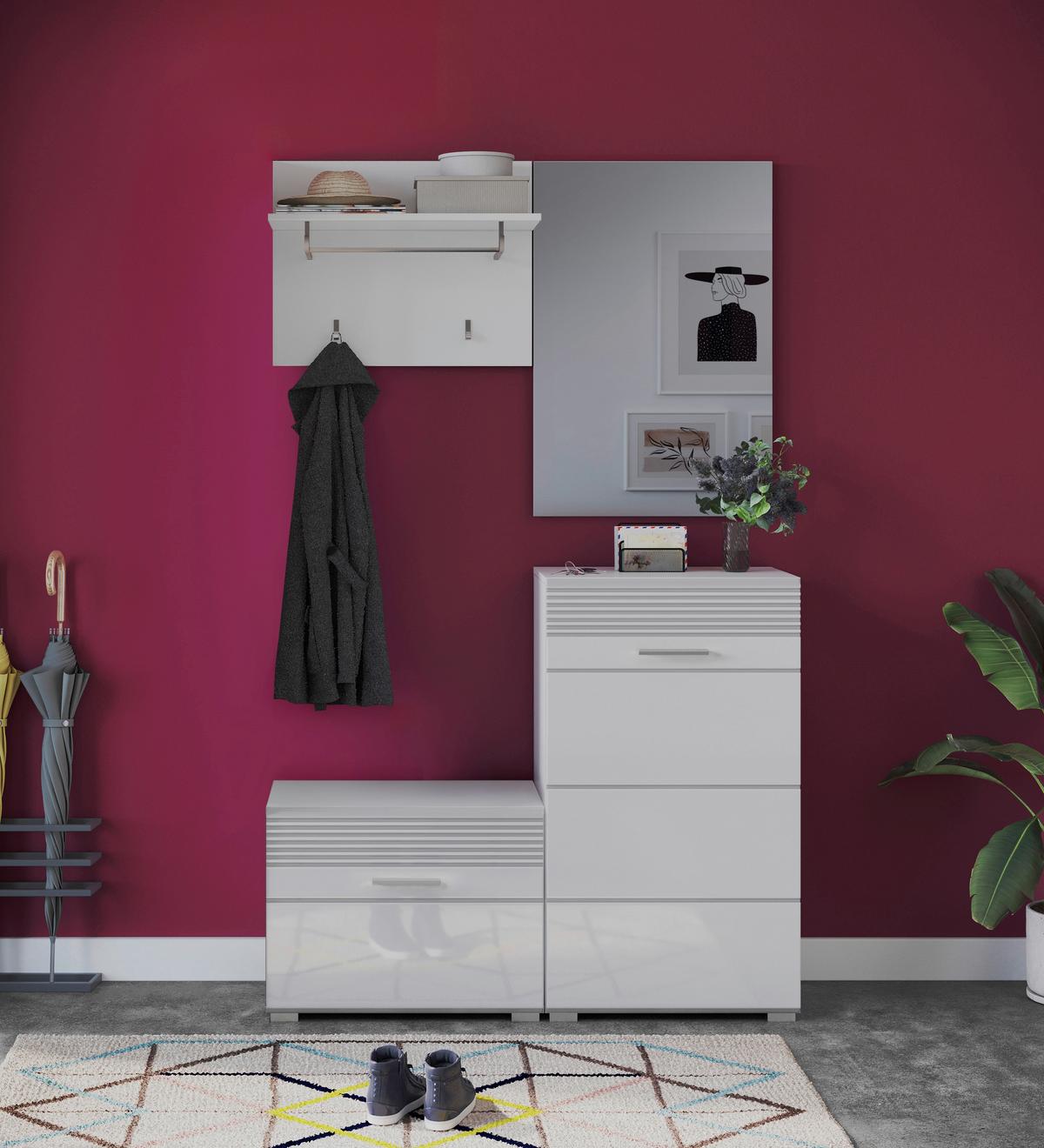 Predsobna Omara Linus, 4-Delna V Beli Barvi - bela/visoki sijaj, Design, leseni material (115/197/37cm) - MID.YOU