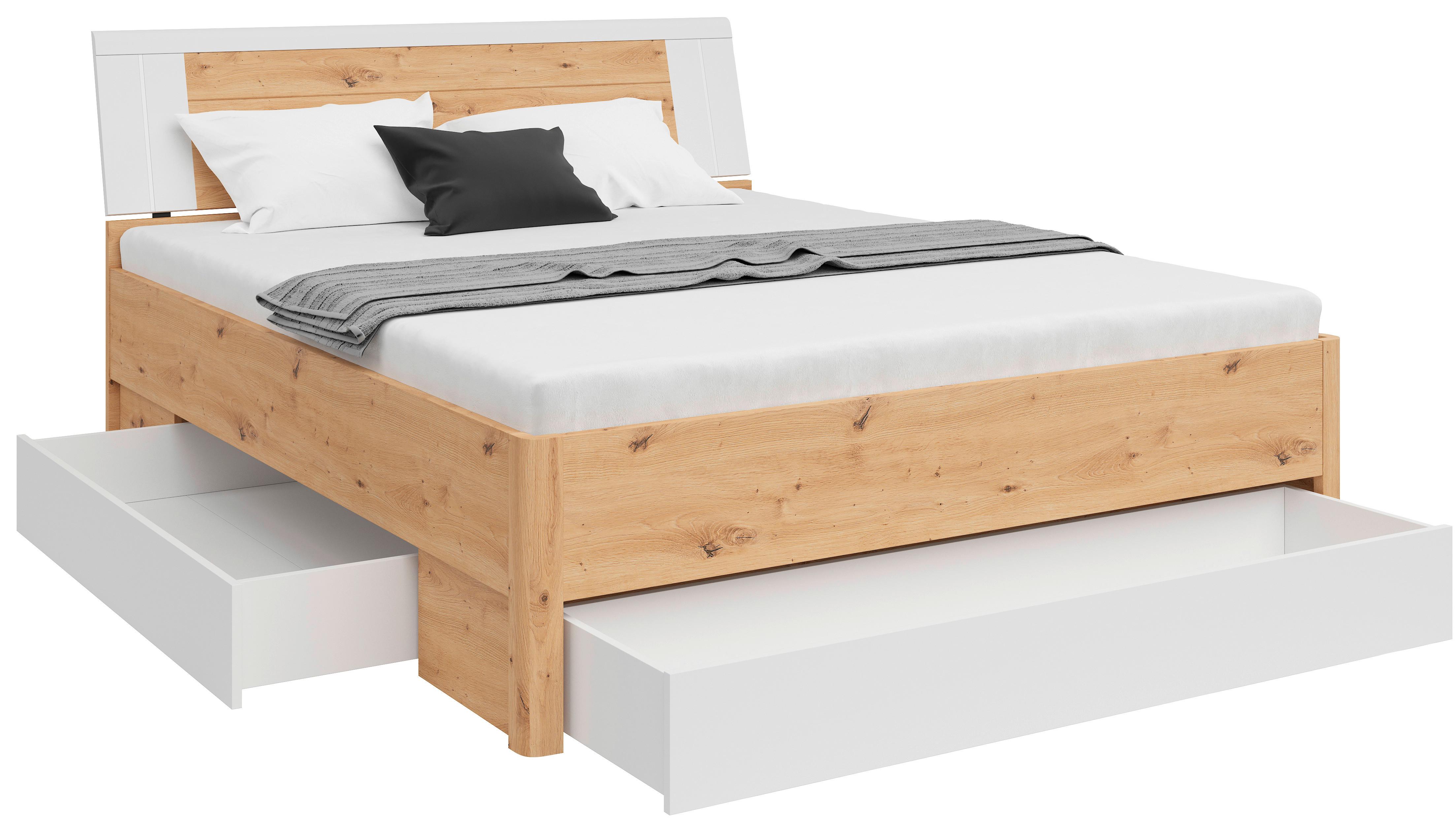 PAT CU SPAțIU DE DEPOZITARE SATURN 160 - alb/stejar Artisan, Konventionell, material pe bază de lemn (160/200cm)