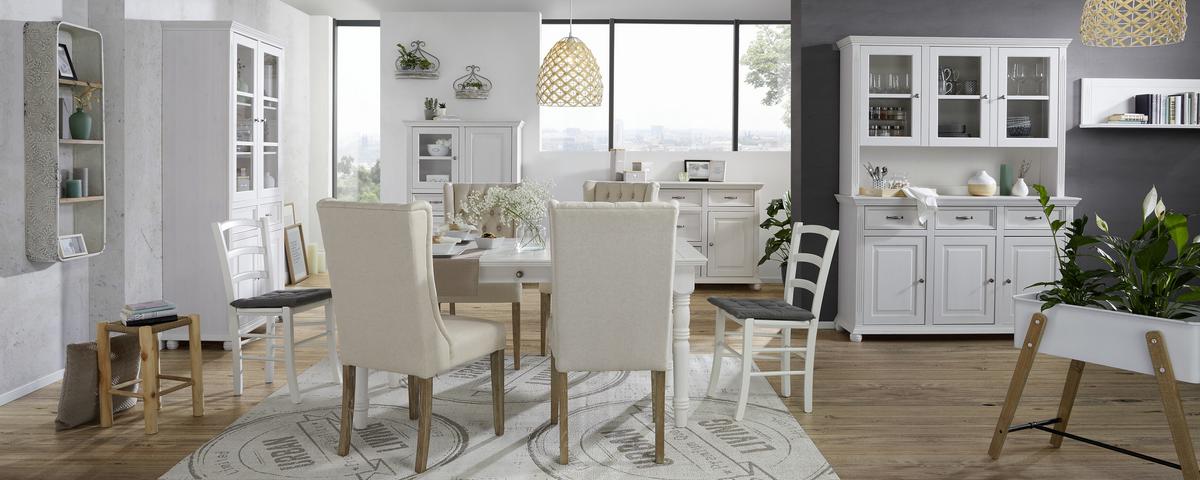 Buffet in Weiss Massiv - Weiss, Romantik / Landhaus, Holz/Metall (151,5/200cm) - Zandiara