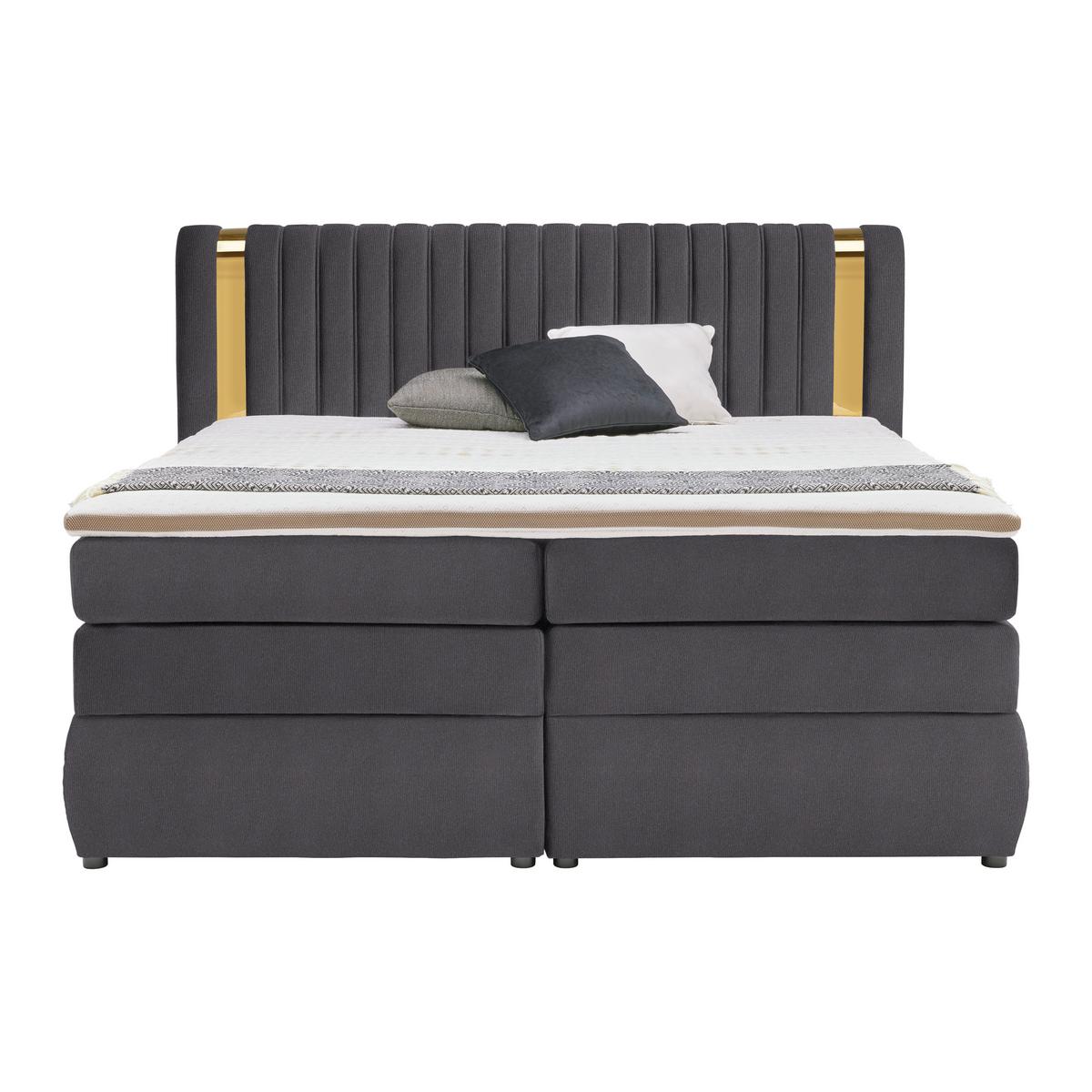 Boxspringbett Minola Gold Anthrazit ca. 160x200cm - Anthrazit/Schwarz, KONVENTIONELL, Kunststoff/Textil (160/200cm) - Premium Living