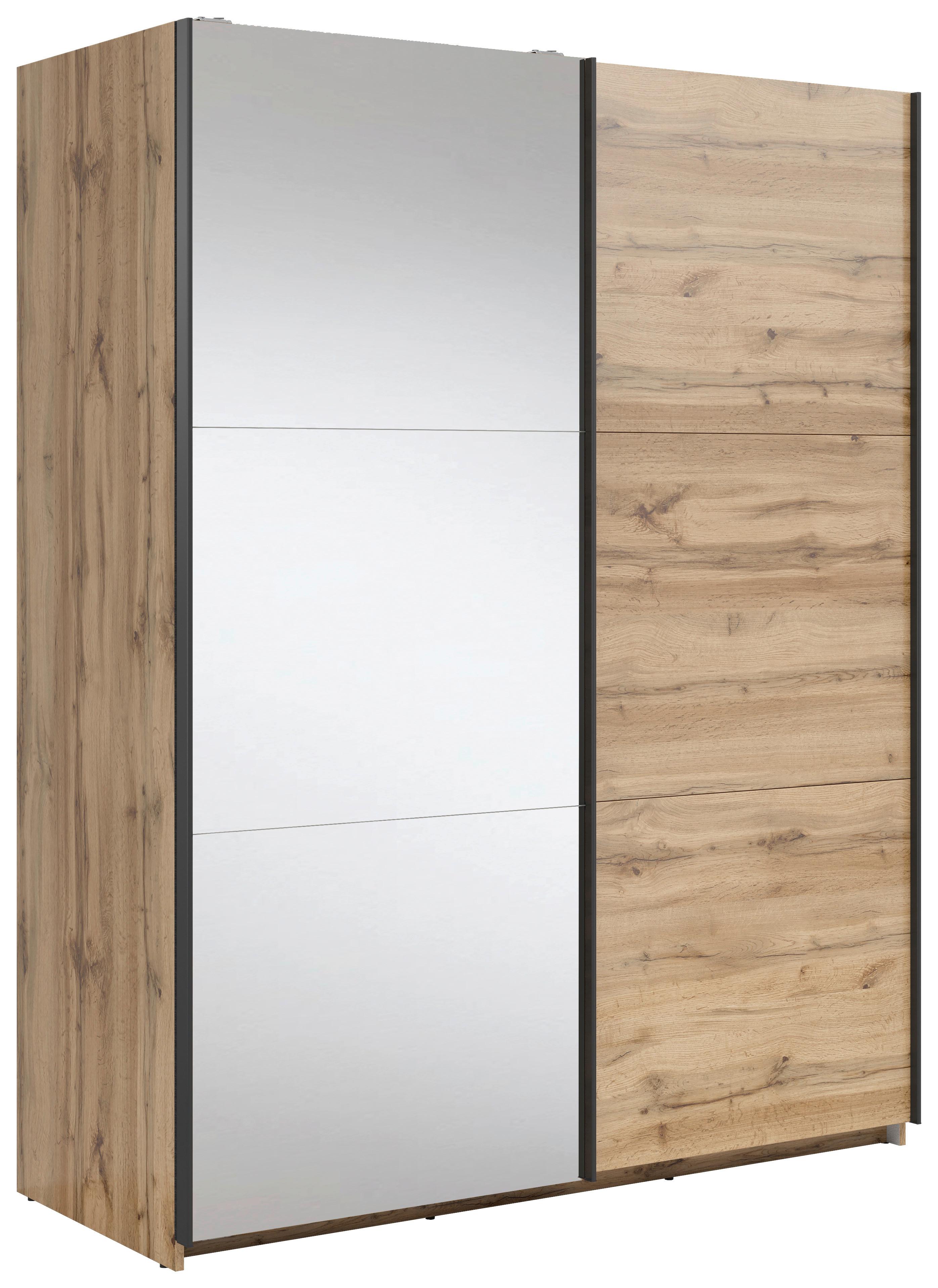 DULAP USI GLISANTE TETRIX - străveziu/stejar Wotan, Modern, sticlă/material pe bază de lemn (153,5/195,5/60cm) - Modern Living