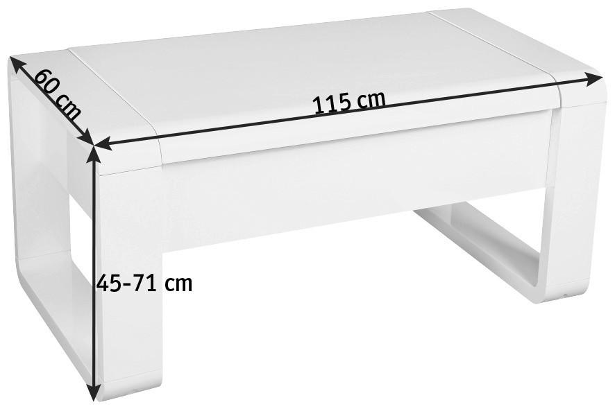 STOLIK KAWOWY STEFFEN -HOM IN- - biały wysoki połysk/biały, Design, materiał drewnopochodny/metal (115/60/45-71cm) - Hom`in