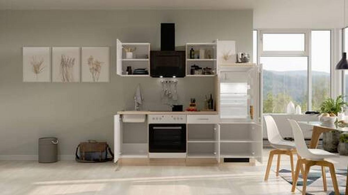 Kuhinjski Blok Valero - barve nerjavečega jekla/bela, Moderno, kovina/leseni material (220cm) - FlexWell
