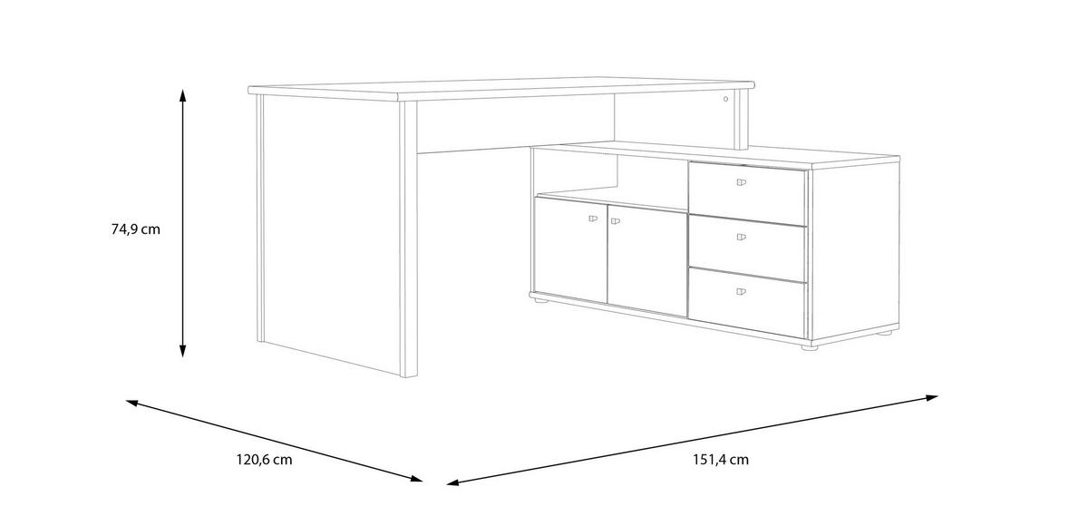 Masă de scris TEMPRA 2 - stejar Sonoma, Basics, material pe bază de lemn (120,6/74,9/151,4cm) - Based