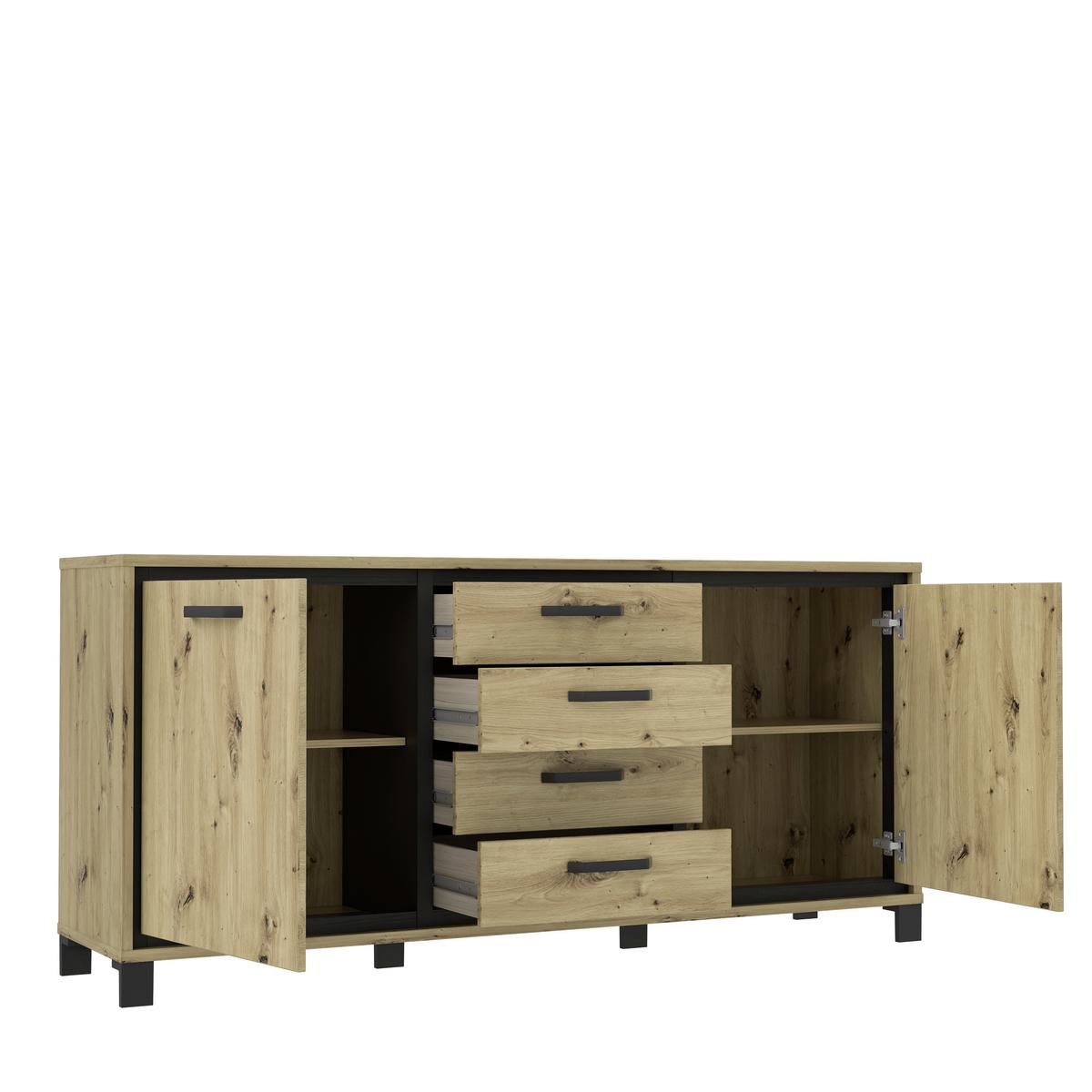 Sideboard "Trondheim" , Schwarz, Eiche - Eichefarben/Schwarz, Basics, Holzwerkstoff/Kunststoff (178.4cm) - Livetastic