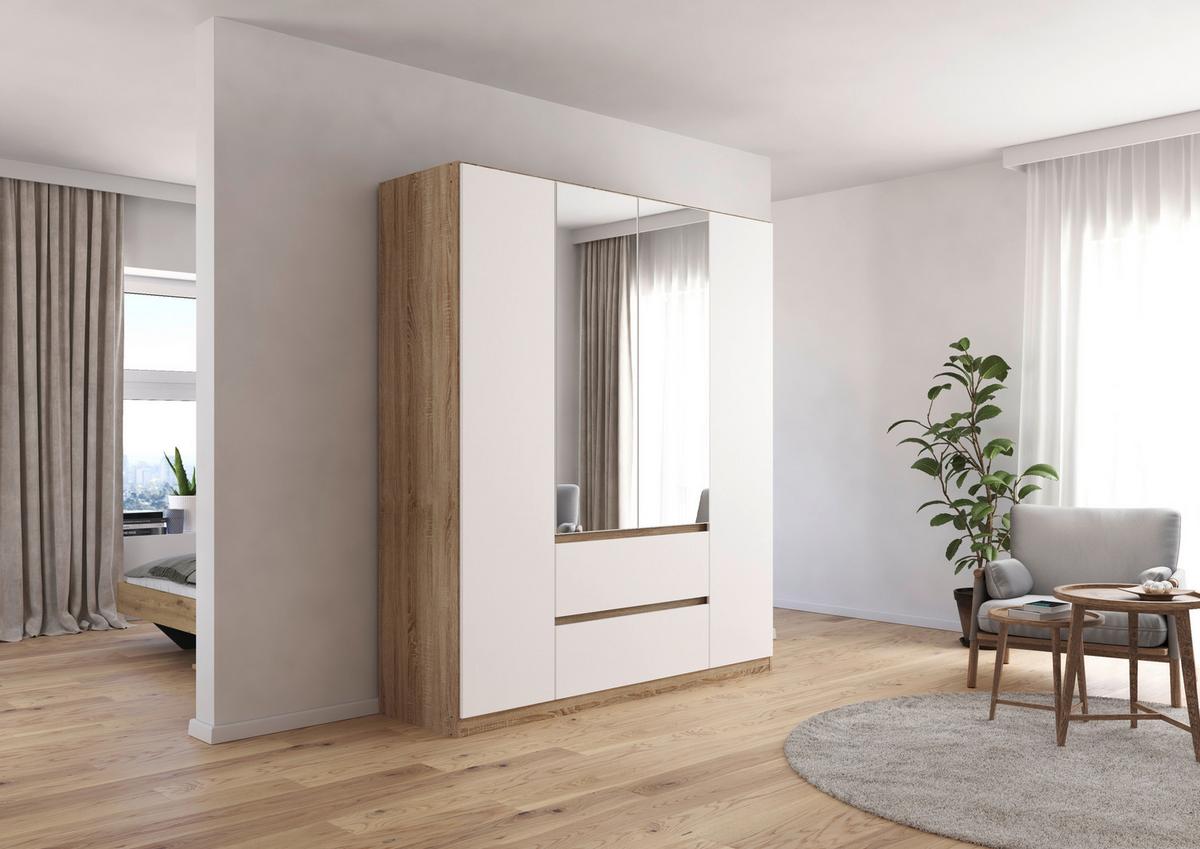 DULAP  USI ROTATIVE MAINZ - alb/culoare lemn stejar, Basics, material pe bază de lemn (181/210/54cm) - Modern Living