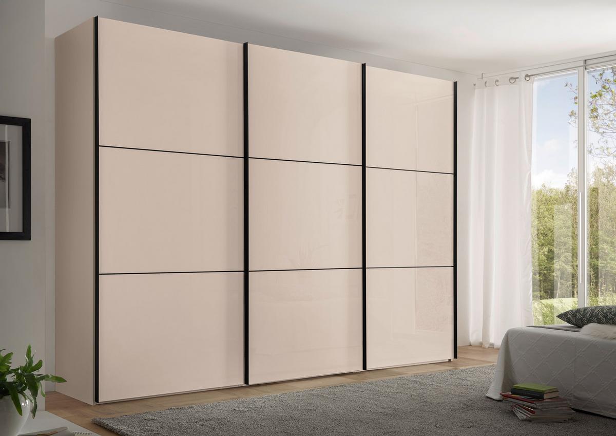 Dulap glisant cu uși de sticlă INCLUDO - ivoar, Konventionell, sticlă/material pe bază de lemn (298/222/68cm) - Premium Living