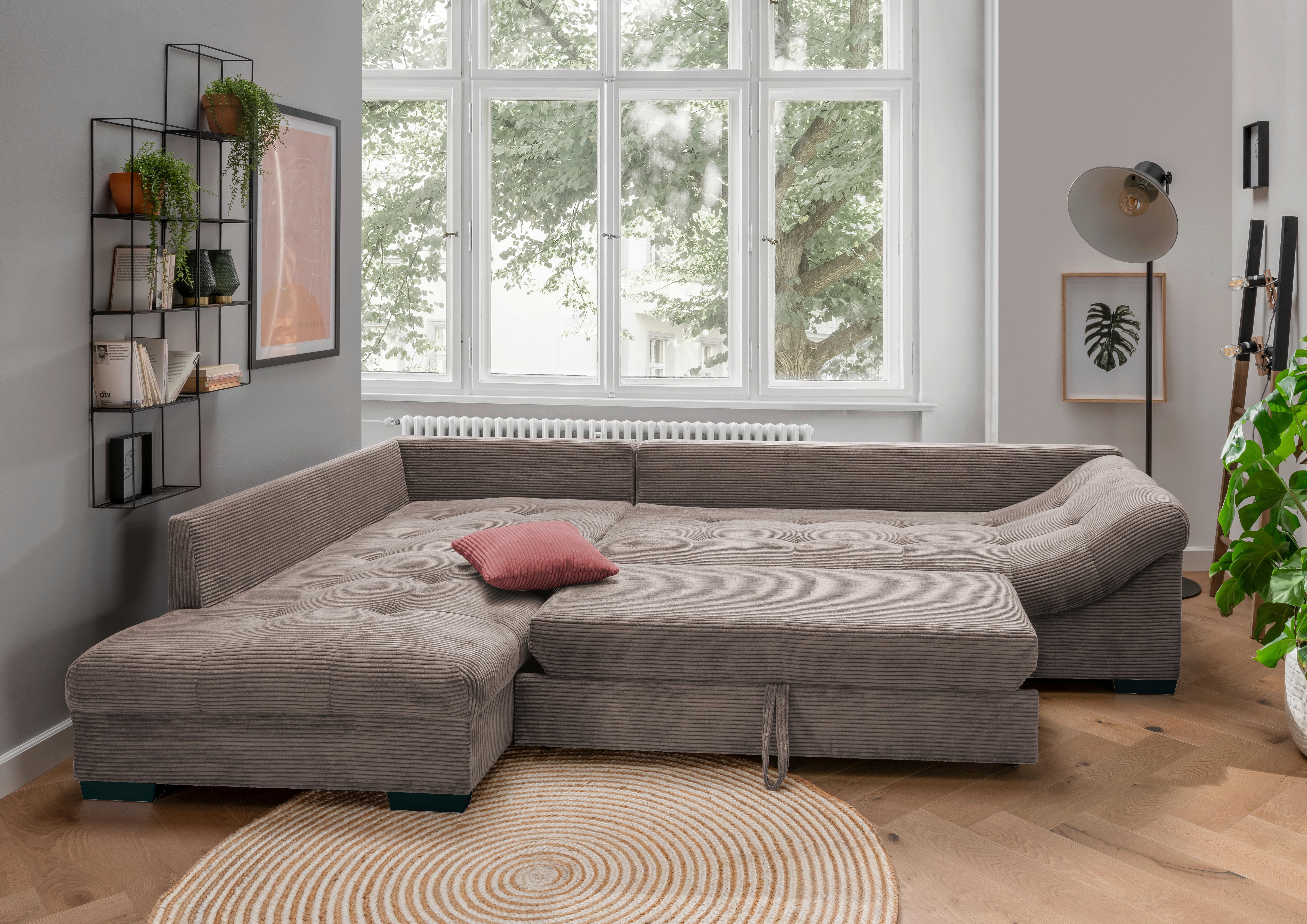 Sedežna Garnitura Alvito, Rjava, Siva, Ležišče - rjavosiva/barve korale, Design, tekstil/les (202/298cm) - Modern Living