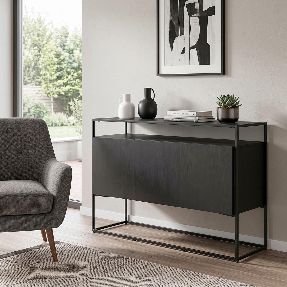 Sideboard Kingsport Schwarz - Schwarz, Design, Holz/Metall (120/80/45cm) - Livetastic