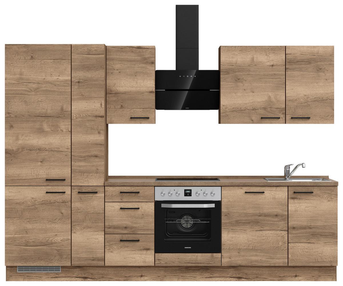 Küchenblock Structura High m. Geräten Eiche dunkel - Eiche dunkel/Schwarz, MODERN, Holzwerkstoff/Metall (300cm) - Nobilia