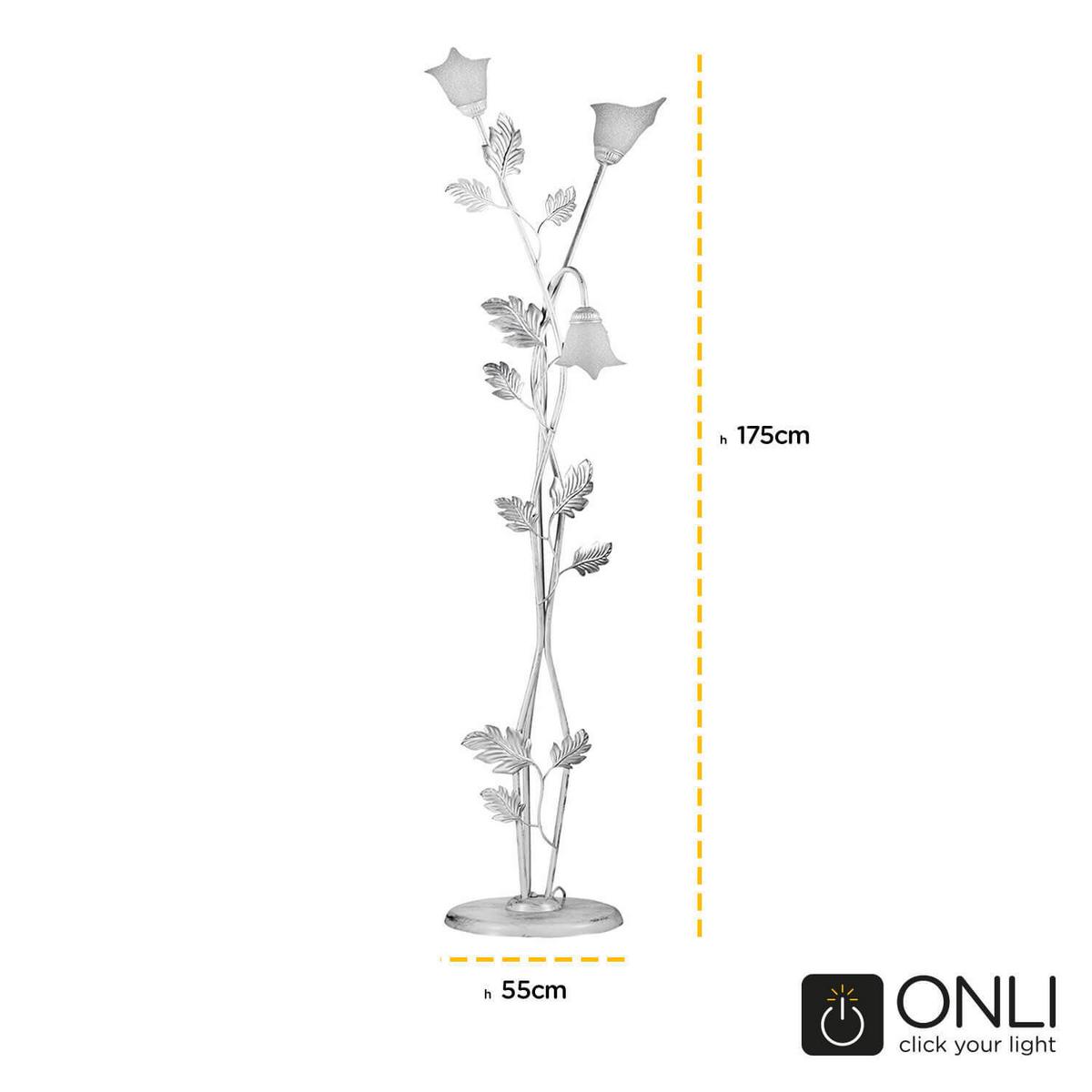 Stehleuchte Marilena Weiß/Silber max. 6 Watt - Silberfarben/Weiß, KONVENTIONELL, Glas/Metall (55/175cm)