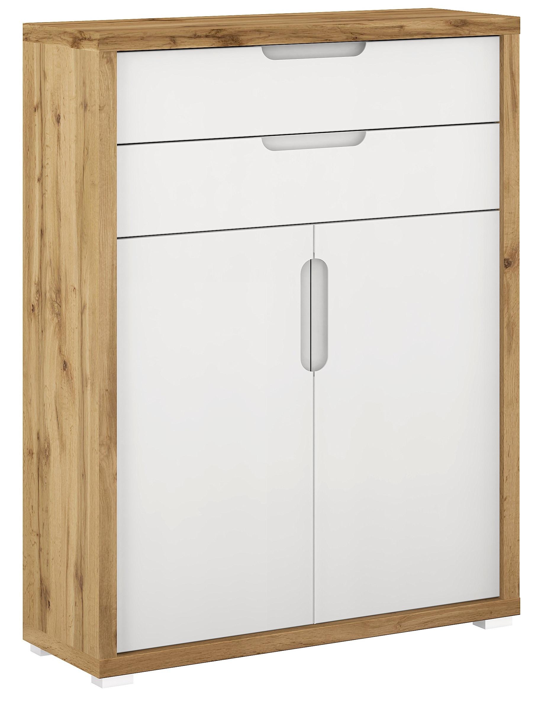 KOMODA LINE4 - kolor dębowy/biały wysoki połysk, Modern, materiał drewnopochodny (80/112/36cm) - Xora