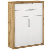 KOMODA LINE4 - kolor dębowy/biały wysoki połysk, Modern, materiał drewnopochodny (80/112/36cm) - Xora