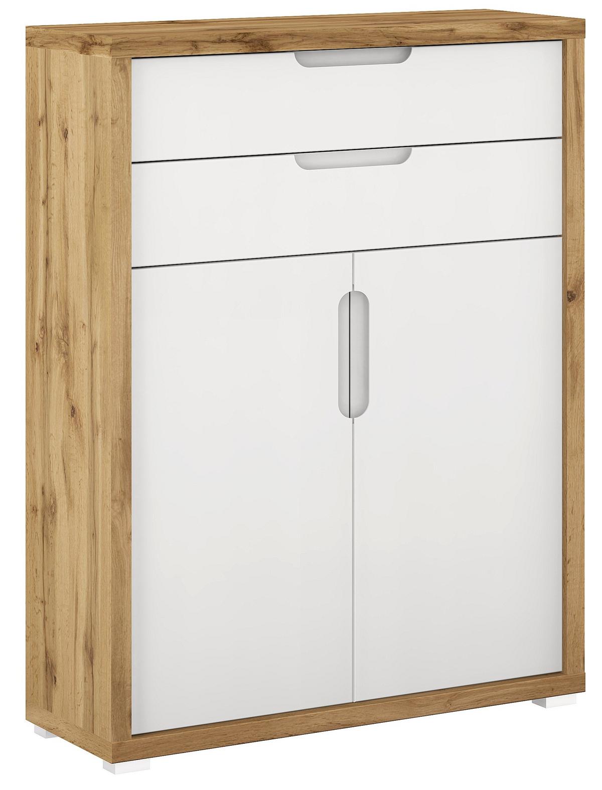 KOMODA LINE4 - kolor dębowy/biały wysoki połysk, Modern, materiał drewnopochodny (80/112/36cm) - Xora