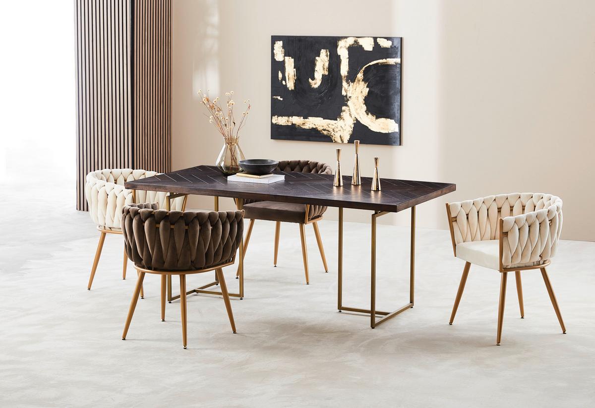 KRZESŁO Z PODŁOKIETNIKAMI WEAVY   -AMBIA HOME- - kolor złoty/brązowy, Lifestyle, metal/tkanina (60/78/55cm) - Ambia Home