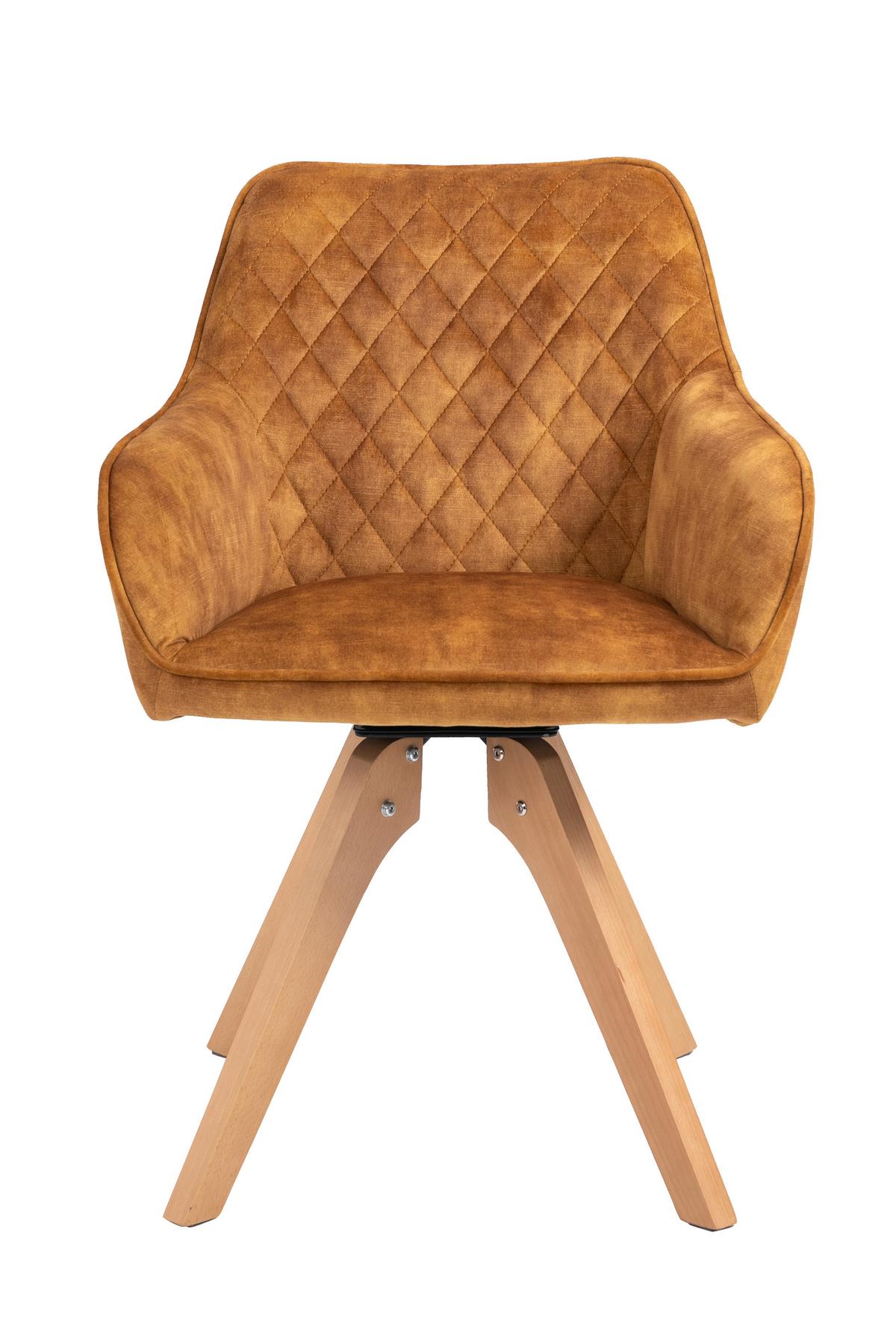 Naslanjač Samt, Zlata, Vrtljiv - zlate barve/barve hrasta, Moderno, tekstil/les (59/85/61cm) - Livetastic