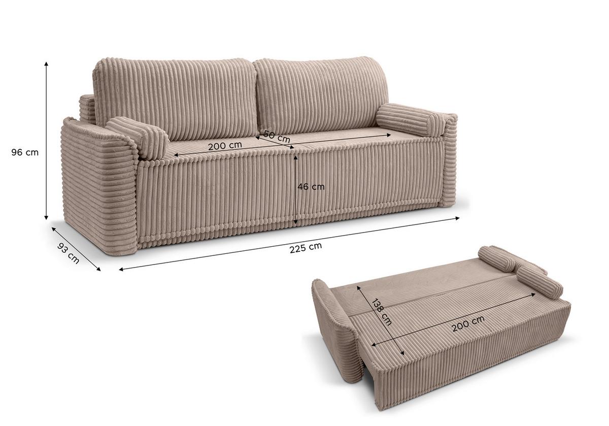 Schlafsofa Grubs Graubeige - Greige/Schwarz, Basics, Holz/Kunststoff (225/96/93cm) - MID.YOU