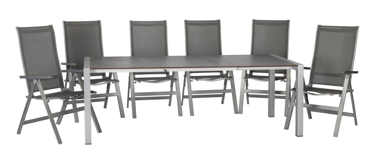 Gartengarnitur Urban 7-Teilig Platinfarben - Platinfarben/Anthrazit, Basics, Holzwerkstoff/Textil (160+60/98/74cm) - Acamp