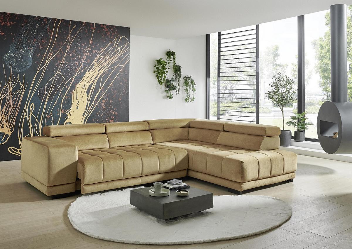 Sarokgarnitúra Solero - aranyszínű, Lifestyle, műanyag/faalapú anyag (298/233cm) - Premium Living