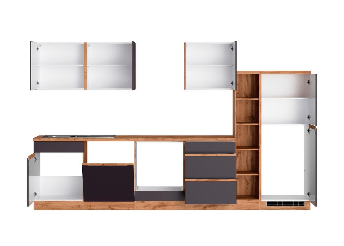 Küchenblock Turin ohne Geräte ca. 330 cm Grau/Eiche - Eiche Wotan/Grau, Design, Holzwerkstoff (330cm) - Held