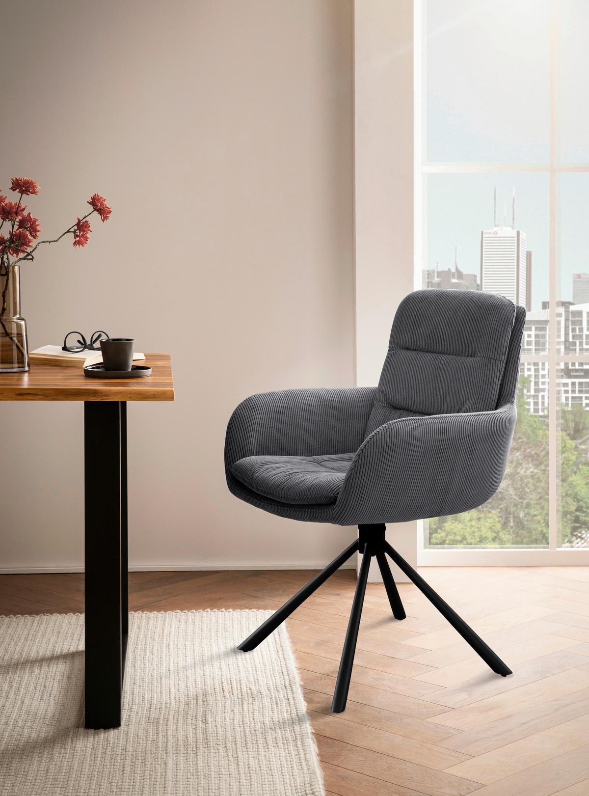 Naslanjač Cord, Temno Siva, Vrtljiv - temno siva/črna, Moderno, kovina/tekstil (60/89/64cm) - Livetastic