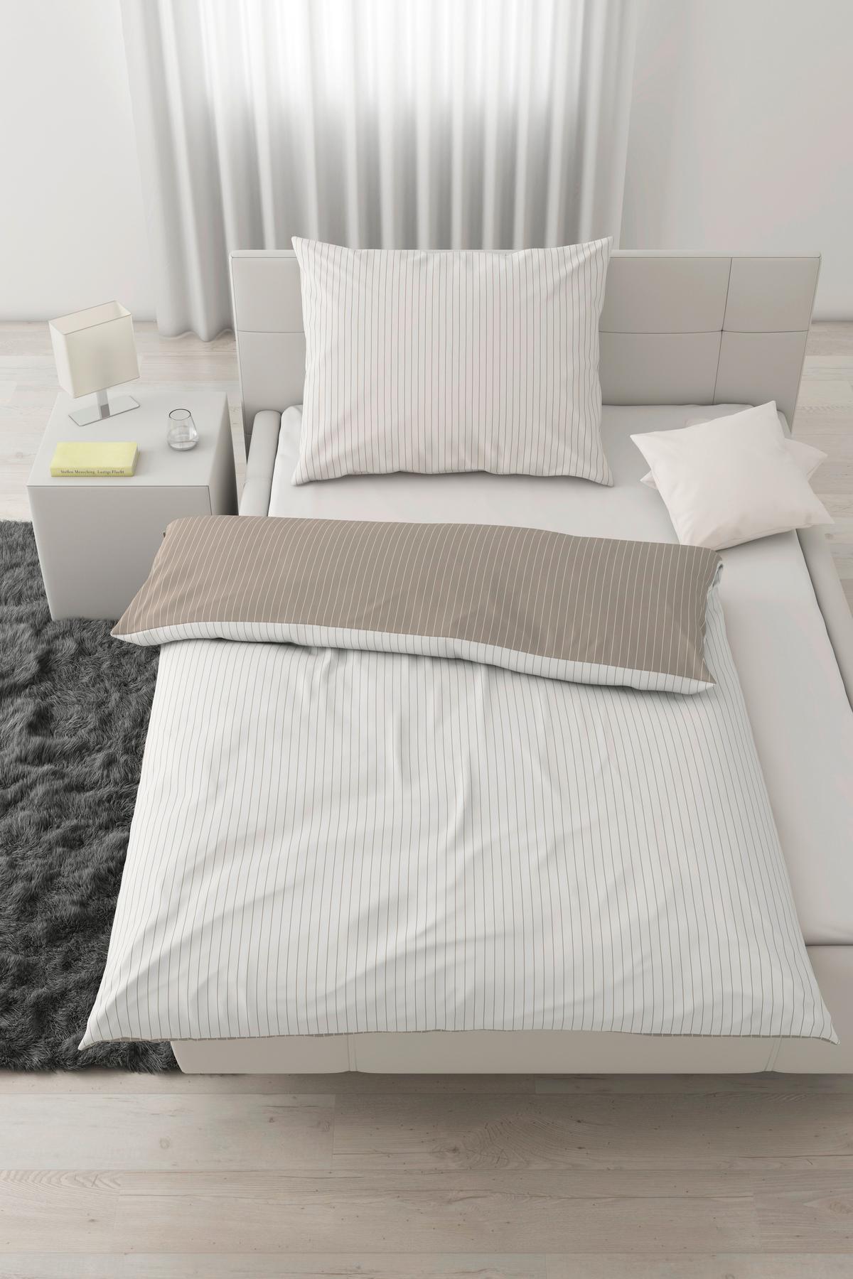 Bettwäsche Twill Streif XL Weiß/Beige ca. 140x220cm - Beige/Weiß, MODERN, Textil (140/220cm) - Mömax