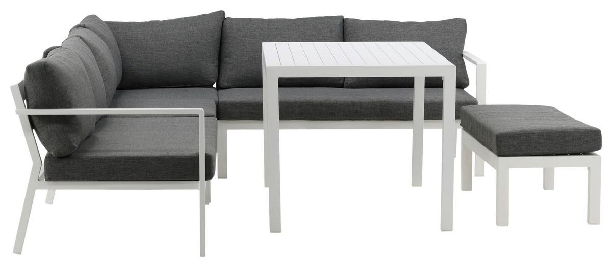 DINING-LOUNGESET RAMOS - Weiß/Grau, KONVENTIONELL, Textil/Metall - Gardenson
