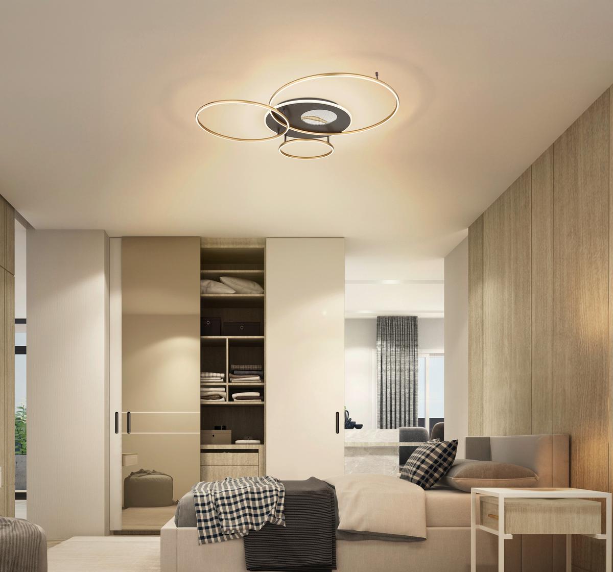 Led Stropna Svjetiljka Invertina - bijela/zlatne boje, Design, metal/plastika (90/70/13cm) - Globo