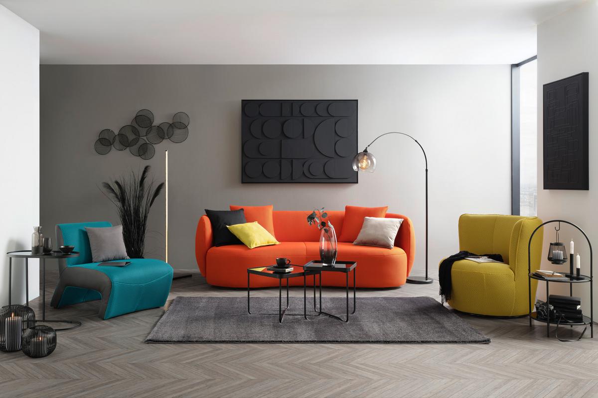 Bigsofa Leonas Mesh Orange, inkl. 2 Kissen - Schwarz/Orange, MODERN, Kunststoff/Textil (235/72/110cm) - Mömax
