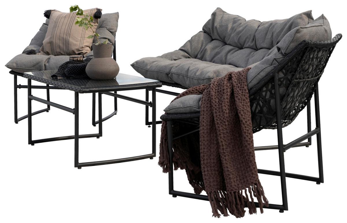 Loungegarnitur Tina 4-tlg. Grau/Schwarz - Schwarz/Grau, KONVENTIONELL, Kunststoff/Textil - Gardenson